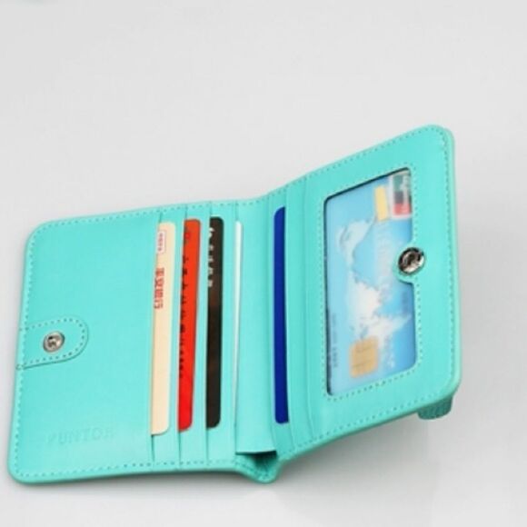 NEW Slim Wallets Cowhide Leather for Women, Natural Leather Caribbean Green - Picture 7 of 9